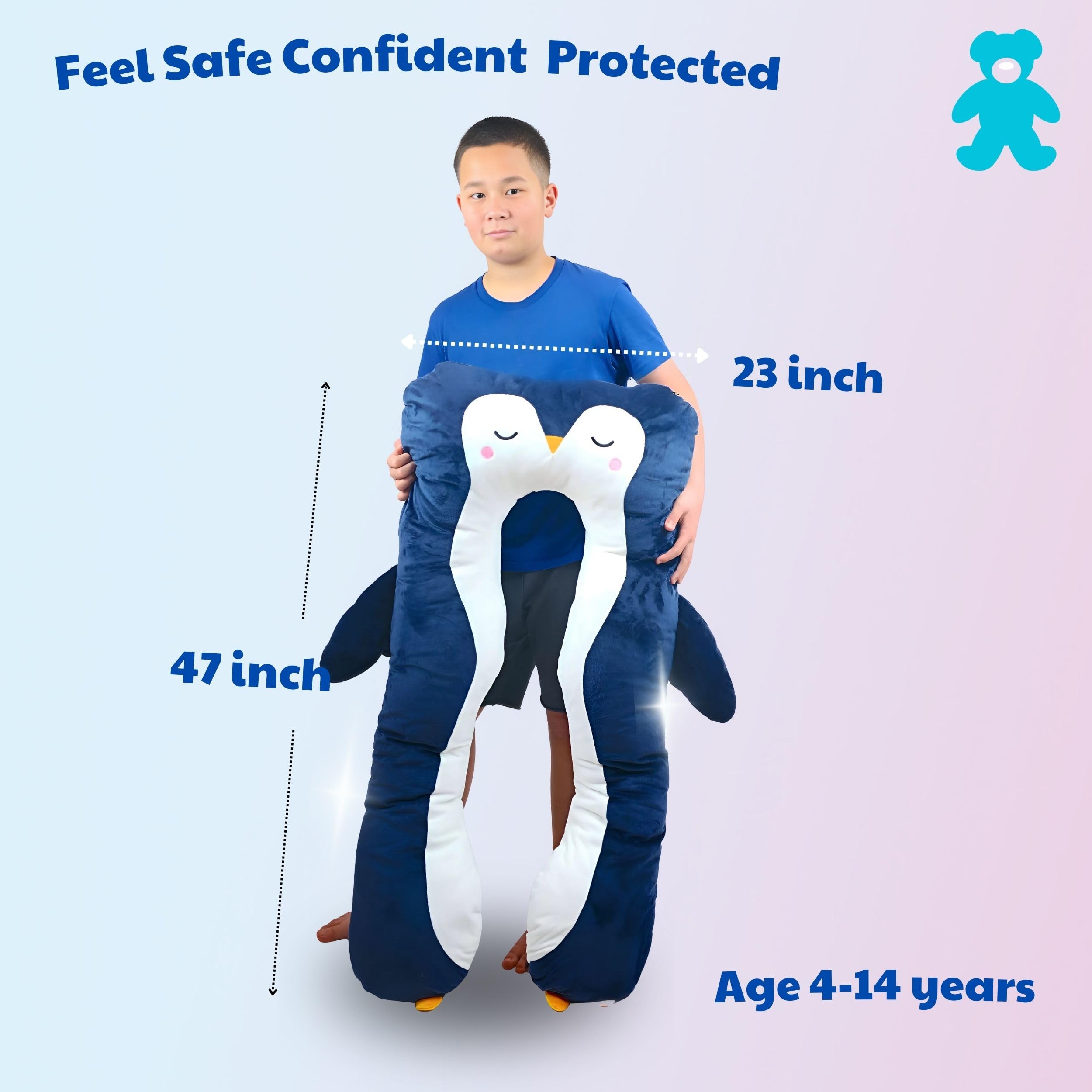 Penguin Kids Body Pillow - 47" U-Shape Long Plush Animal Pillow for toddlers, Sleeping, Reading, ADHD & Special Needs Comfort, Anxiety, Washable Cover, Snuggle Fun Cuddle Pillow for Boys & Girls