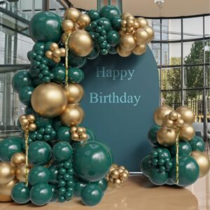 126pcs emerald green and gold balloon foil tassel green golden balloons garlands set for elegant baby showers, birthdays, weddings decoration safari, enchanted forest party new year graduation kit