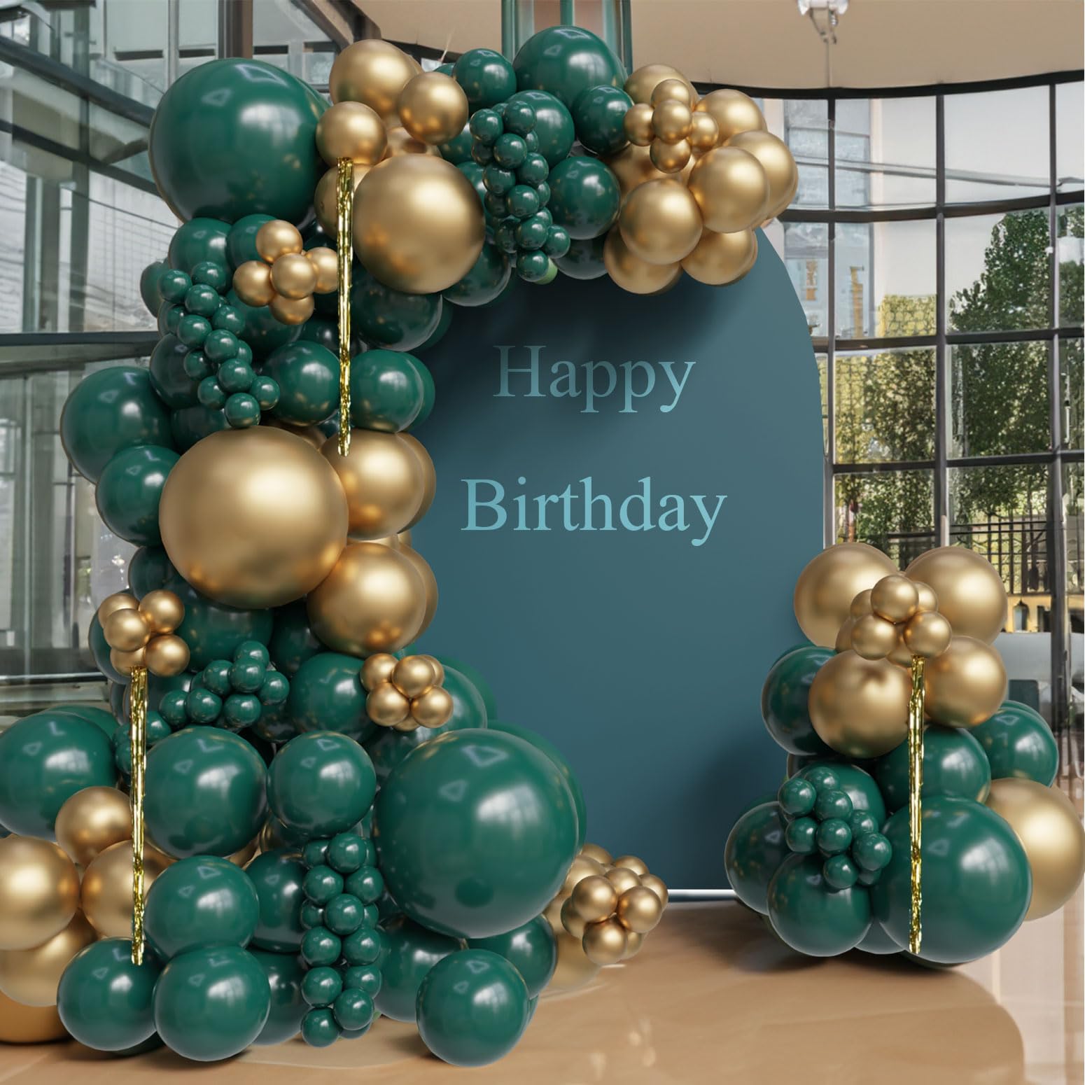 126Pcs Emerald Green and Gold Balloon Foil Tassel Green Golden Balloons Garlands Set for Elegant Baby Showers, Birthdays, Weddings Decoration Safari, Enchanted Forest Party New Year Graduation Kit