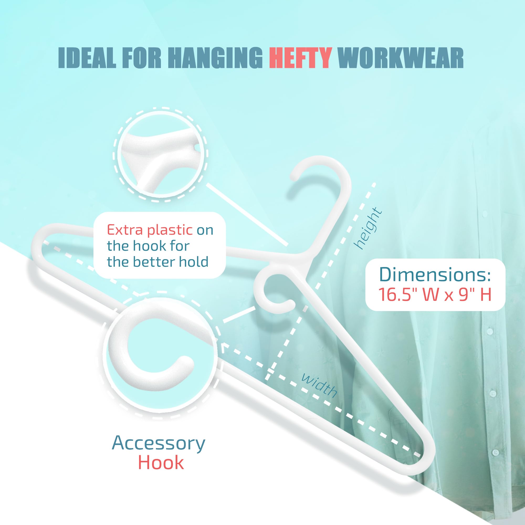 DEILSY™ White Plastic Hangers - Super Heavy Duty Clothes Hanger, Thick Strong Standard Closet Plastic Hangers with Hook for Scarves and Belts - Pack of 10 White Hangers