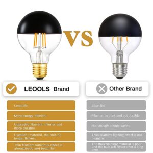 Leools Dimmable Half Black Light Bulb, 6W (60W Eqv.), Anti Glare LED Light Bulbs,2700k Warm White, E26 Silver Dipped Bulb, G25 Globe Light Bulbs for Bathroom, Vanity, Mirror,4Pcs