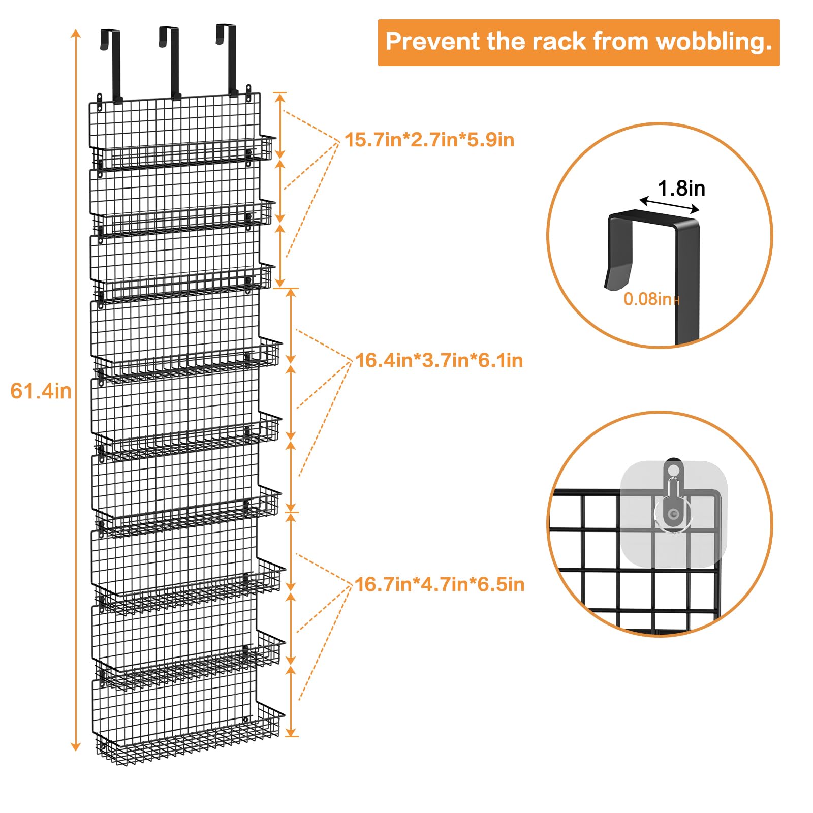 JKsmart 9-Tier Spice Rack Organizer with Door Hook, Wall Mount, and Extra Large Capacity for Pantry Door – Stylish Black Design for Effortless Organization, Ultimate Kitchen Storage Solution