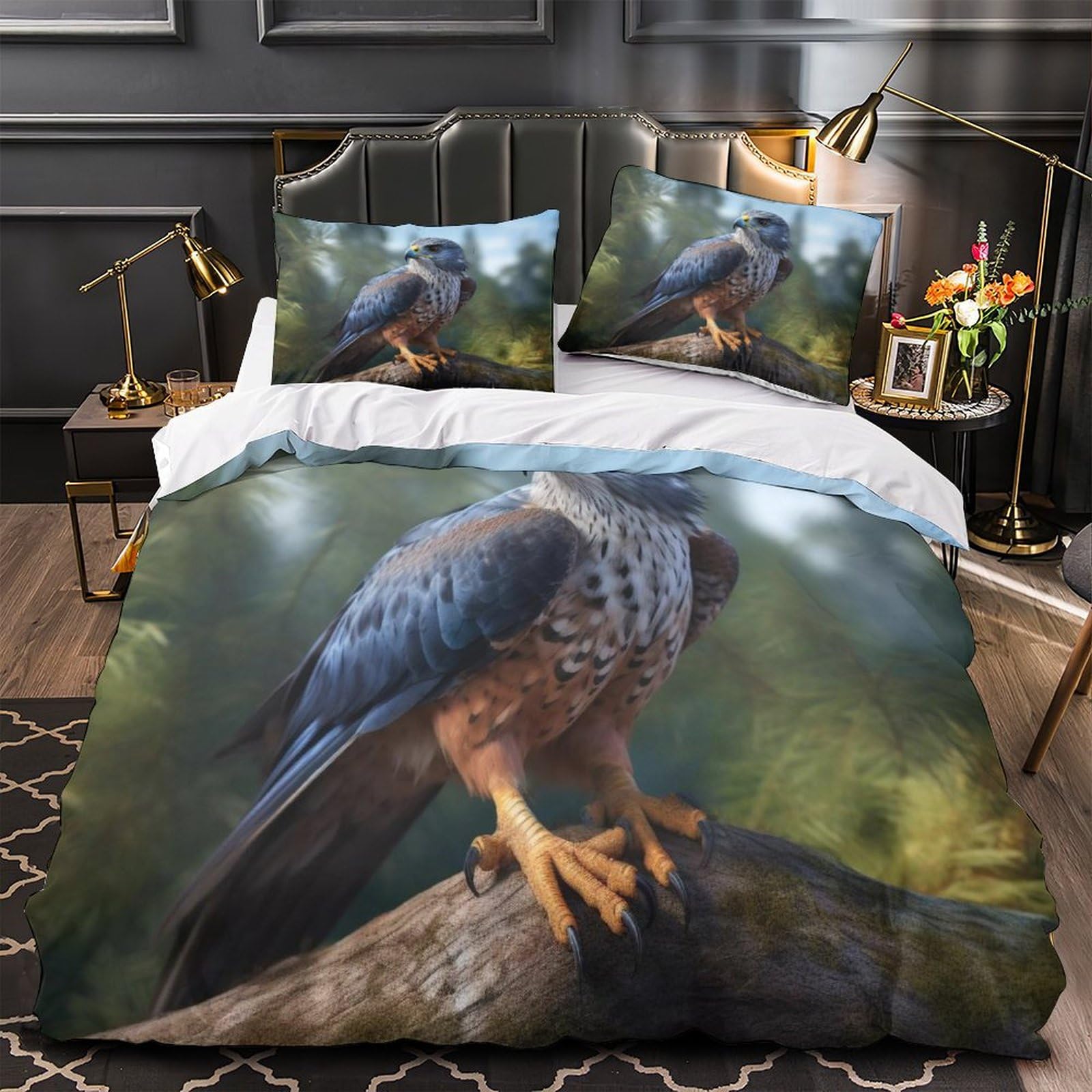 BUKISA 3D falconryry Printed Duvet Cover Set Cozy Comforter Cover Soft Quilt Cover Hypoallergenic Falconry Bedding for Boys Girls and Kids Luxe Bedroom Decor Twin（173x218cm）