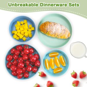 Mfacoy Wheat Straw Kids Plates and Bowls Set, Unbreakable Kids Dinnerware Set - 4 Pcs 7.75" Dinner Plates & 4 Pcs 18 oz Cereal Bowls, BPA Free, Microwave & Dishwasher Safe, Reusable Childrens Dishes