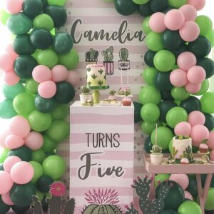 144Pcs Cactus Fiesta Balloon Arch Garland Kit Hot Pink Green Cactus Foil Balloons for Mexican Cactus Taco Birthday Party Summer Jungle Hawaiian Luau Succulent Tropical Party Decorations