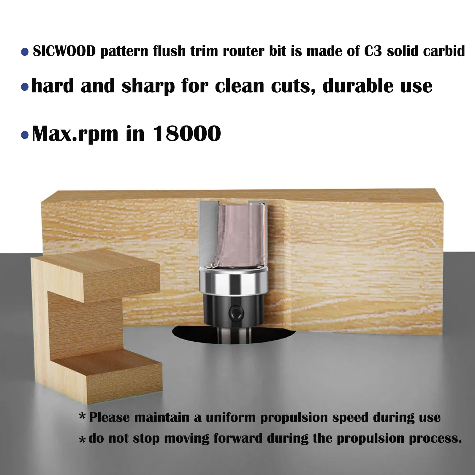 SICWOOD 9pcs Pattern Flush Trim Router Bit 1/4 Shank, Carbide Tipped Top Bearing Template Pattern Router Bit, Straight Flush Cut Router Bit, for Wood Trimming