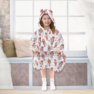 JHKKU Hoodie Blankets Sweatshirt Christmas Cute Nutcracker for Kids Warm Wearable Blanket with Pocket, Soft Comfortable Flannel Hoodie Blankets, Gifts for Girls Boys 3-14YR S