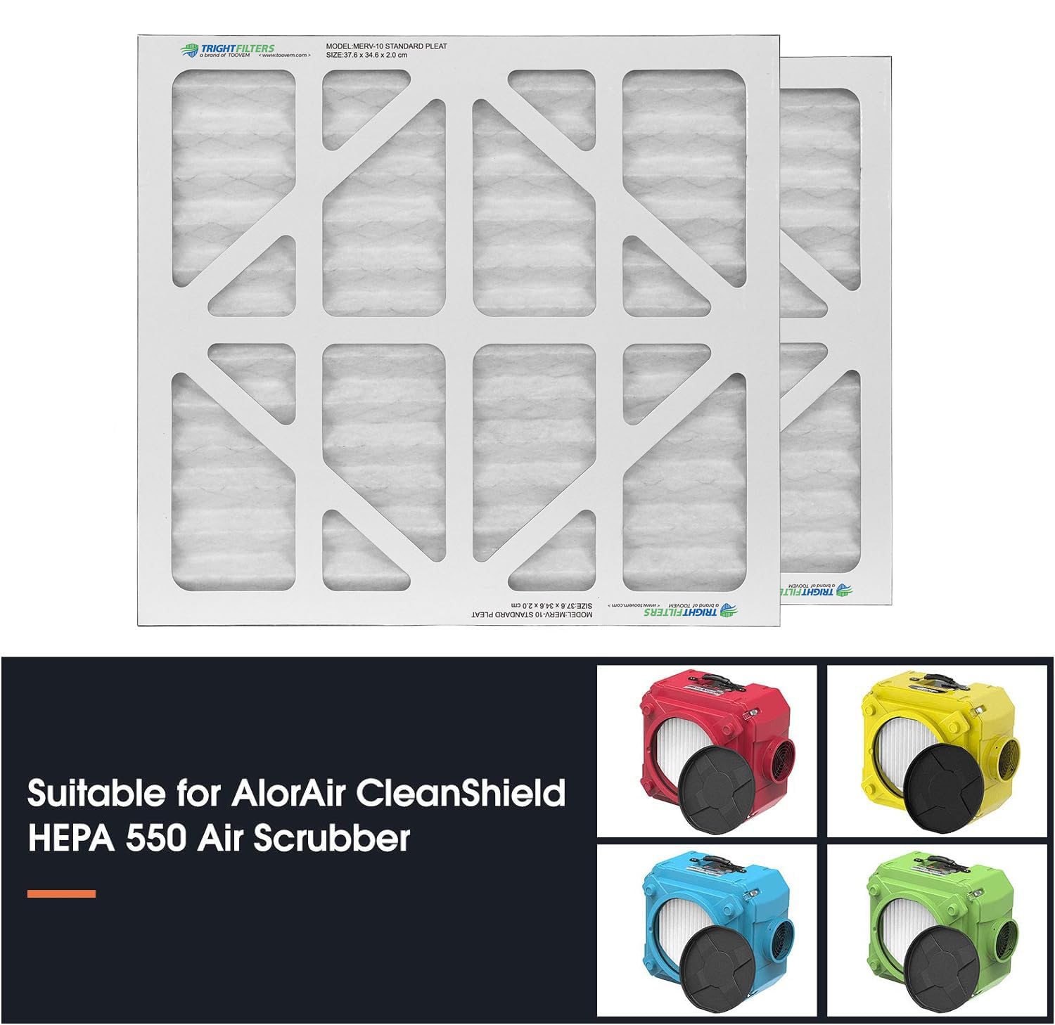 AlorAir MERV-10 Filter Replacement Set for CleanShield HEPA 550 Air Scrubber (Pack of 2)