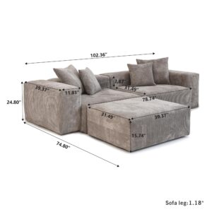 JACH Sectional Couch Sofa with 4 Pillows, Modern Corduroy Modular Sectional Couch with Chaise Ottoman, Cushion Covers Removable, Soft Sofas Couches for Living Room, Office (Light Brown)