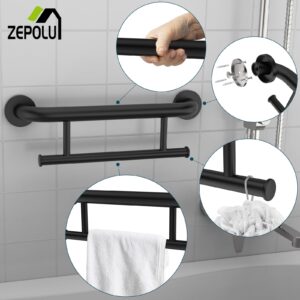 Black Grab Bar Towel Rack Combo, Zepolu Handicap Towel Bar for Bathroom, Stainless Steel Safety Assist Bar Balanced Support Handle 17 Inch, Wall Mounted Towel Grab Bars for Senior Elderly Disabled