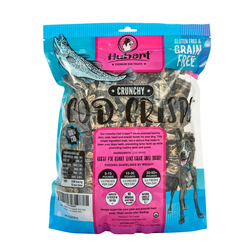 Hubert Pet Premium Cod Skin Crisps - Single Ingredient Natural Dog Treats for All Breeds, No Artificial Anything - 1.5 lbs Bag