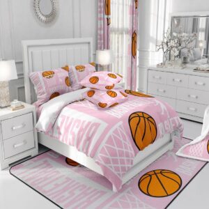 Feelyou Basketball Bedding Set Queen Basketball Lover Comforter Cover Set for Kids Teens Adults Pink Duvet Cover Sport Bedspread Cover Room Decor 3Pcs with 2 Pillow Case