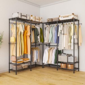 Exglobol Rolling Clothes Rack, Heavy Duty Garment Rack for Hanging Clothes, Wire Adjustable Rolling Clothing Rack with Lockable Wheels & 2 Hanger Rods