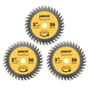 3pack 3-inch(75mm) 36t tct circular saw blade with 3/8-inch(9.5mm) arbor, fast clean wood plastic cutting cut-off wheel compatible with bosch ridgid ryobi milwaukee dewalt worx cut-off saw