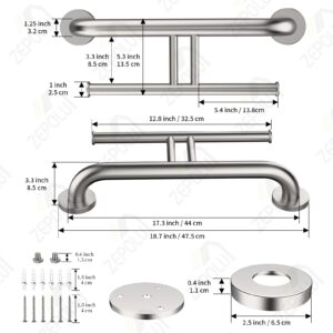 Brushed Nickel Handicap Grab Bar w/Toilet Paper Roll Holder, Zepolu 2-in-1 Safety Assist Bar Balanced Support Handle 17 Inch, Stainless Steel Wall Mounted Bathroom Toilet Grab Bar for Senior Elderly