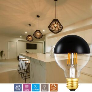 Leools Dimmable Half Black Light Bulb, 6W (60W Eqv.), Anti Glare LED Light Bulbs,2700k Warm White, E26 Silver Dipped Bulb, G25 Globe Light Bulbs for Bathroom, Vanity, Mirror,4Pcs