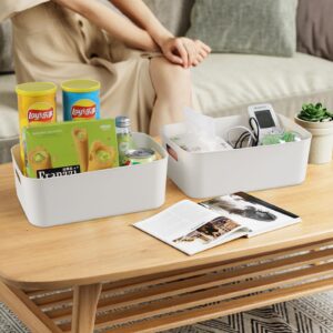 Hespama 6 Pack Small Plastic Storage Bins, White Organizer Basket Bins