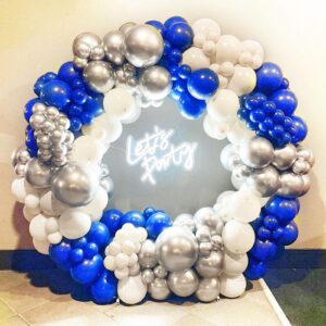 INFLORAL Winter Christmas Wonderland Party Royal Blue Silver and White Balloon Arch Kit Latex Balloon Garland Kit for Birthday Baby Shower Father's Day Graduation Party and Theme Party