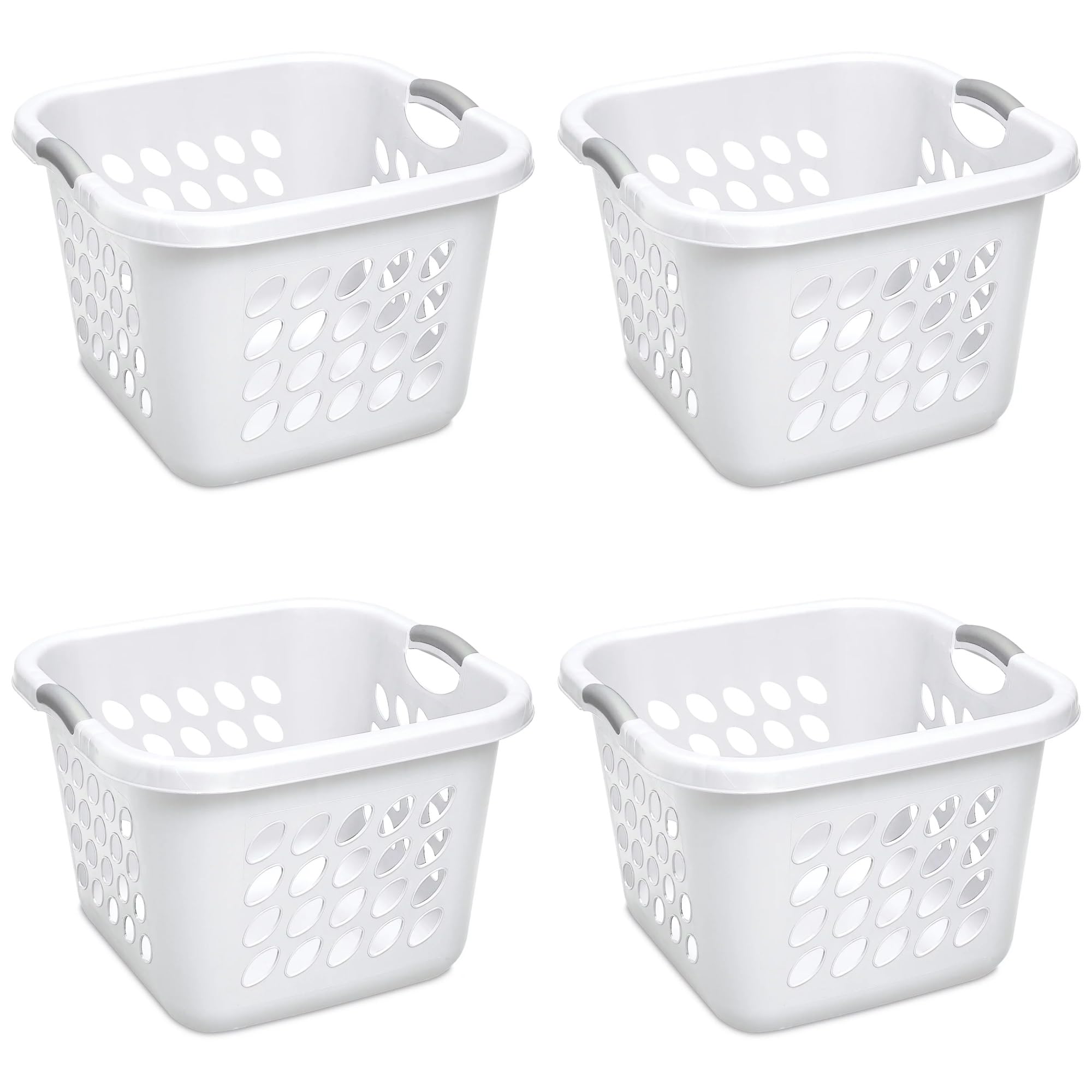 BoVano 1.5 Bushel Square Laundry Basket Plastic, White, Set of 4