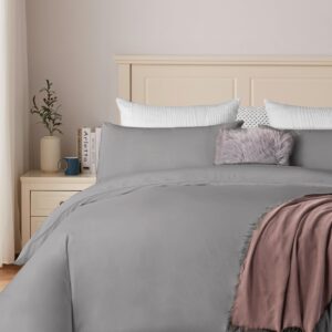 sophia & william king duvet cover set, 100% cotton comforter cover set, enzyme stone washed duvet cover with 2 pillowcases, grey