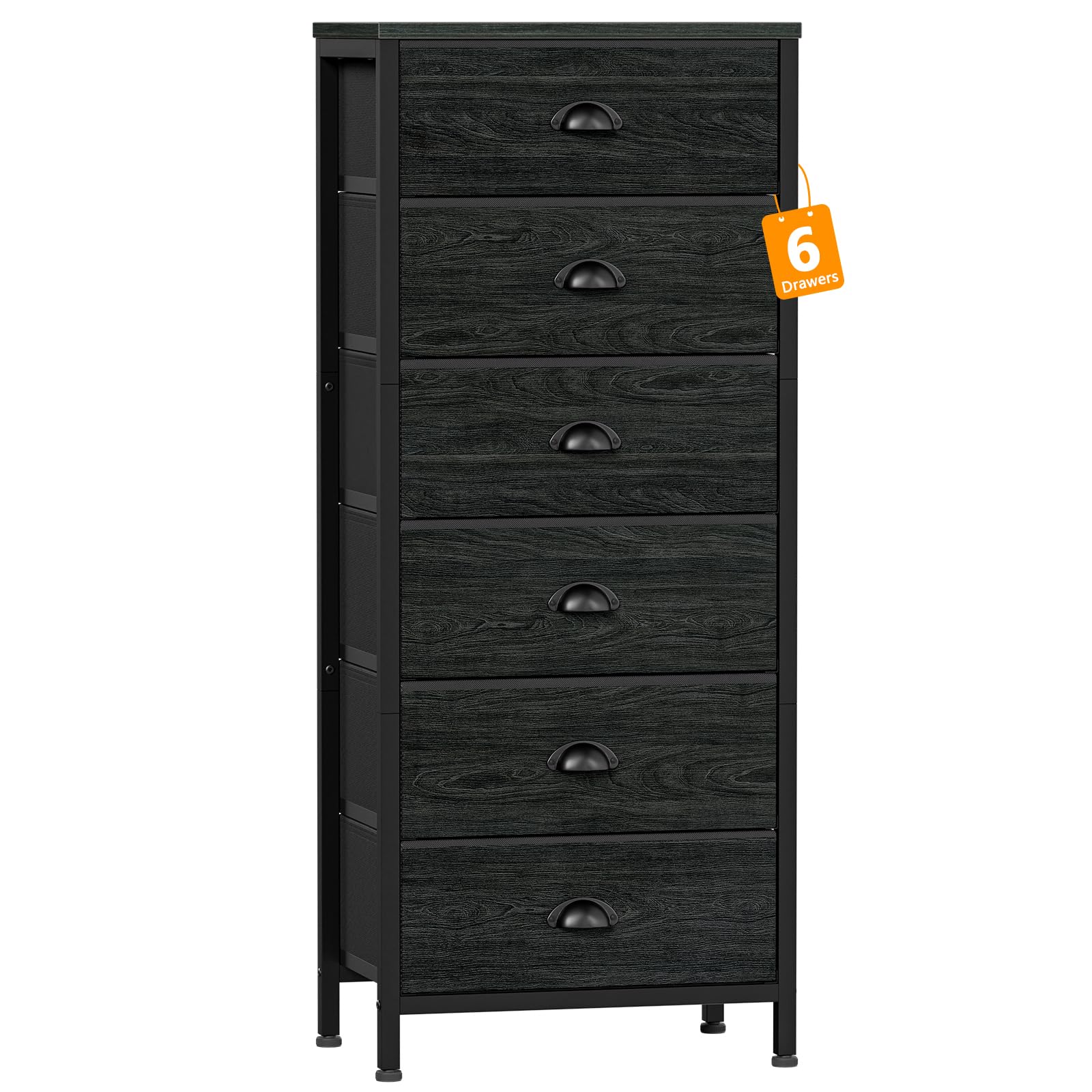 Furnulem Dresser for Bedroom with 5 Fabric Drawers, Vertical Chest of Drawers and Nightstand for Bedroom, Black Furniture with Fabric Drawer Organizer Unit in Living Room,Closet,Entryway,Hallyway