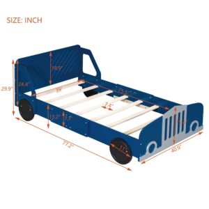 Acosure Twin Size Car-Shaped Platform Bed with Wheels,Automotive Design Bed Frame W/Rails on Both Sides Beside Headboard,Footboard,Slat Support,Easy Installation,for Kids Boys Girls Teens,Blue