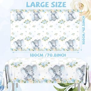 Juweked 3 Pcs Blue Elephant Baby Shower Tablecloth for Boy Baby Shower Table Cloths Rectangle It's A Boy Baby Shower Tablecloth Baby Shower Plastic Table Cover Gender Reveal Decor, 70.8" x 42.5"