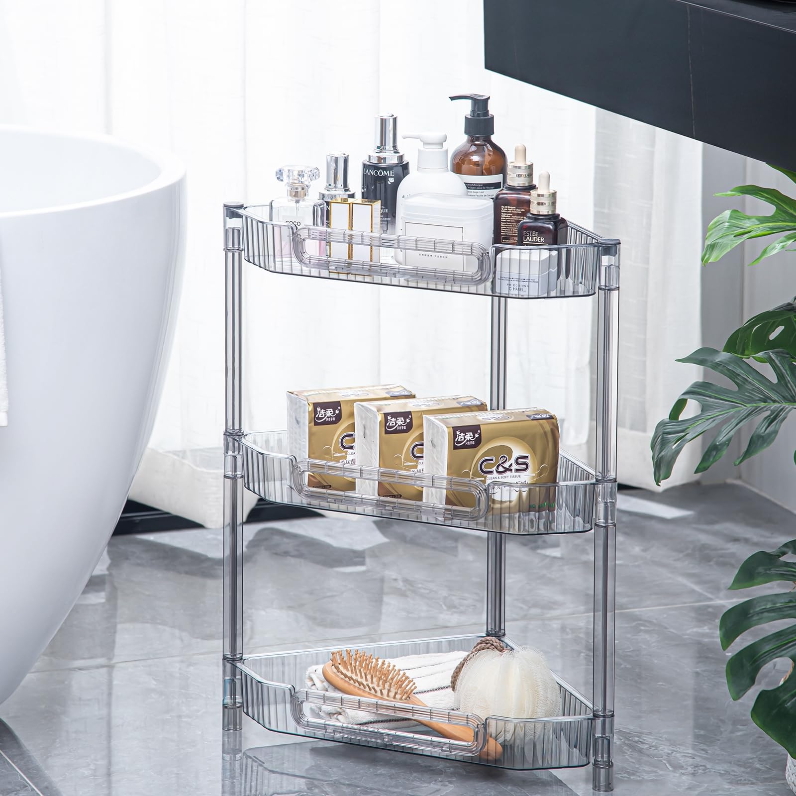 HYBRIDEAS 3-Tier Corner Shelf Organizer for Bathroom Counter Skincare and Makeup Storage Vanity Dresser Organizer Countertop Tray Perfume Holder Shelving