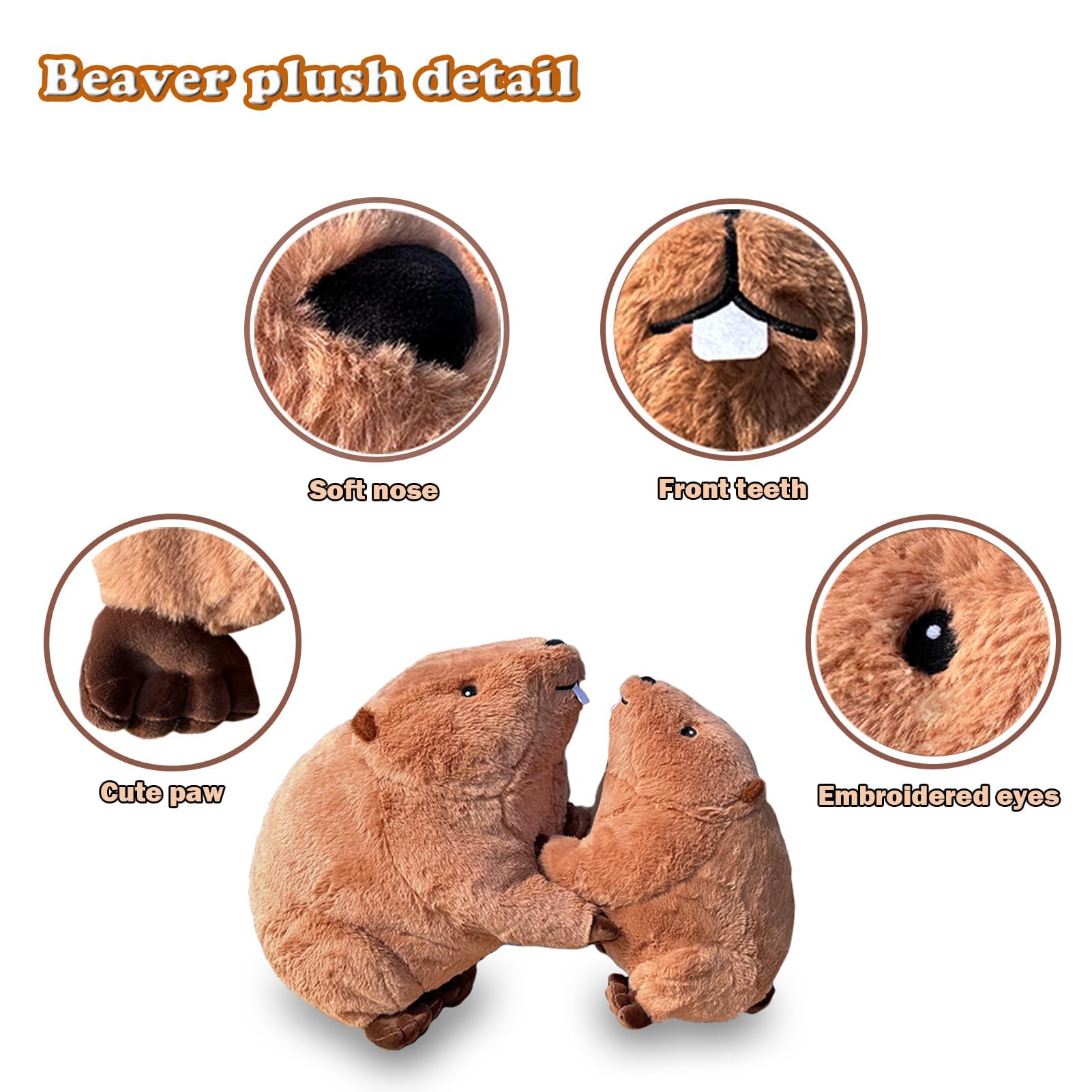 Hofun4U Beaver Plush Pillow with Big Front Teeth, Beaver Stuffed Animal, for Kids Adults (Brown 17.3 inch)