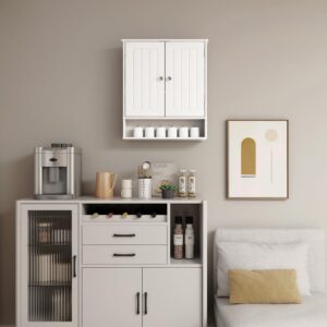 IANUE Bathroom Cabinet - Over The Toilet Storage Cabinet White Medicine Cabinet, Bathroom Wall Cabinet with 2 Doors and Adjustable Shelves, Small Wall Mounted Cabinet for Bathroom, Kitchen, Laundry