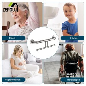 Brushed Nickel Handicap Grab Bar w/Toilet Paper Roll Holder, Zepolu 2-in-1 Safety Assist Bar Balanced Support Handle 17 Inch, Stainless Steel Wall Mounted Bathroom Toilet Grab Bar for Senior Elderly