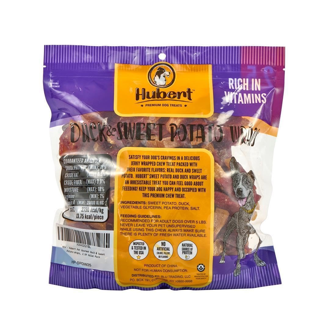 Hubert Pet Gourmet Duck & Sweet Potato Wraps Dog Treats - 2.5 lbs - USA Inspected - for Small & Large Dogs