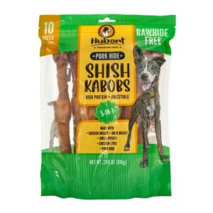 hubert pet gourmet 5-in-1 large pork hide kabobs – quad flavor chews in a 10-piece bag, 10" chews for all dog sizes, 1.8 lb pack