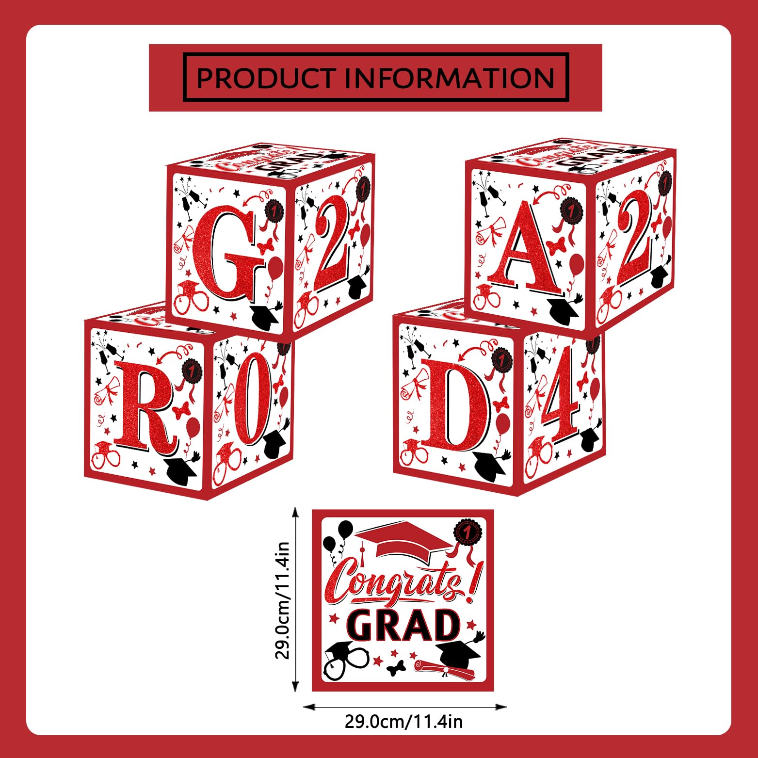 Graduation Party Decorations Class of 2024 Red and Black Graduation Balloon Boxes "Grad 2024" Letters Graduation Decorations Class of 2024 Balloon Boxes (Red)