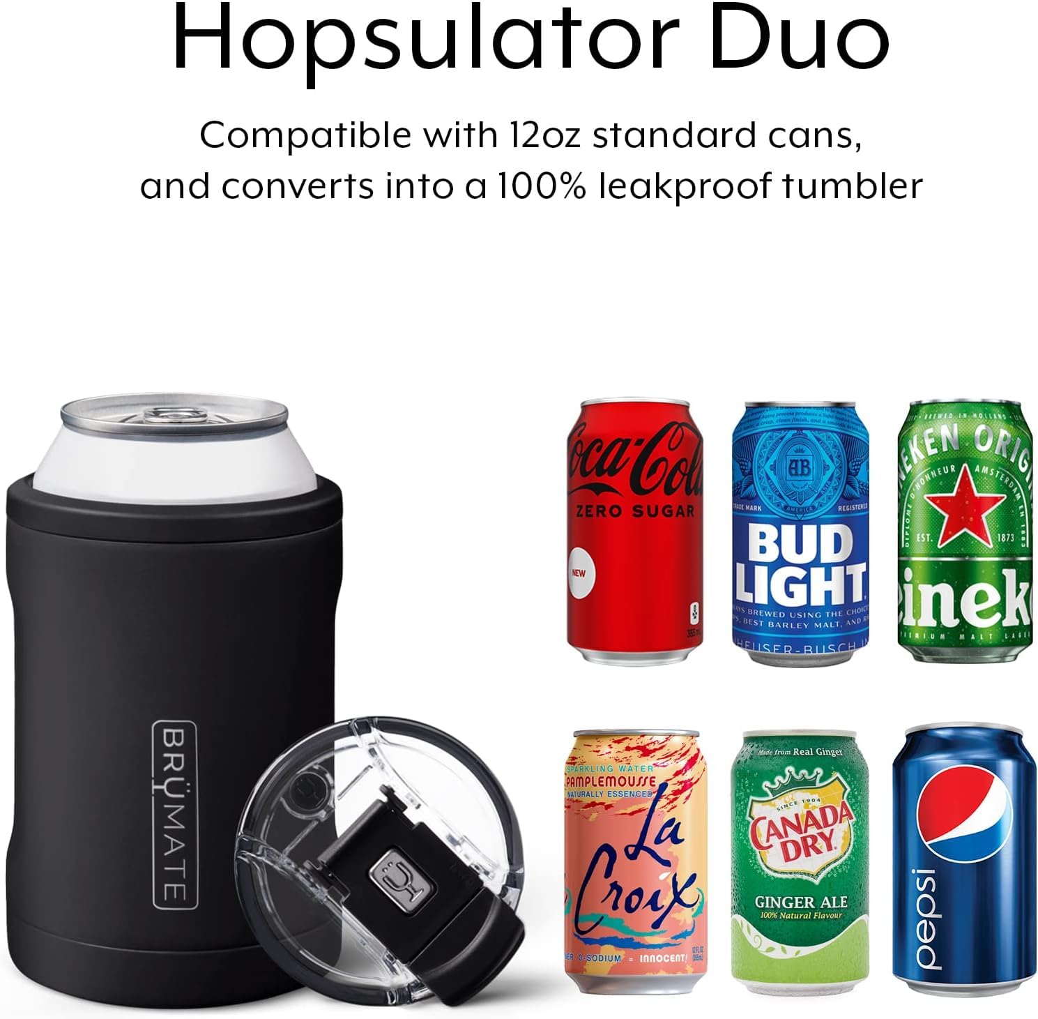 BrüMate Hopsulator Duo 2-in-1 Can Cooler Insulated for 12oz Cans + 100% Leak Proof Tumbler with Lid | Can Insulated for Hard Seltzer, Beer, Soda and Energy Drinks (Blue Agave)