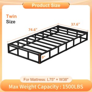 Husleephu Twin Box Spring, 9 Inch High Profile Metal Box Spring Twin Bed Base with Fabric Cover, Sturdy Mattress Foundation, Easy Assembly, Noise Free, Black