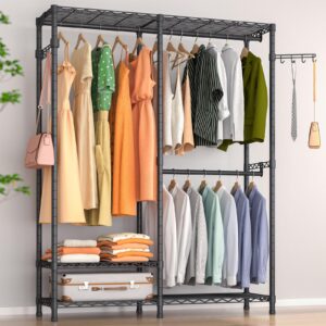 Exglobol Rolling Clothes Rack, Heavy Duty Garment Rack for Hanging Clothes, Wire Adjustable Rolling Clothing Rack with Lockable Wheels & 2 Hanger Rods