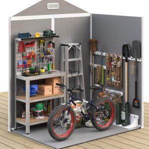 UDPATIO Outdoor Resin Storage Shed 6x4.5 FT, Plastic Garden Shed for Bike, Garbage Can, Tool, Outside Sheds & Outdoor Storage Storage Box with Lockable Door for Backyard, Patio, Lawn, Grey & White