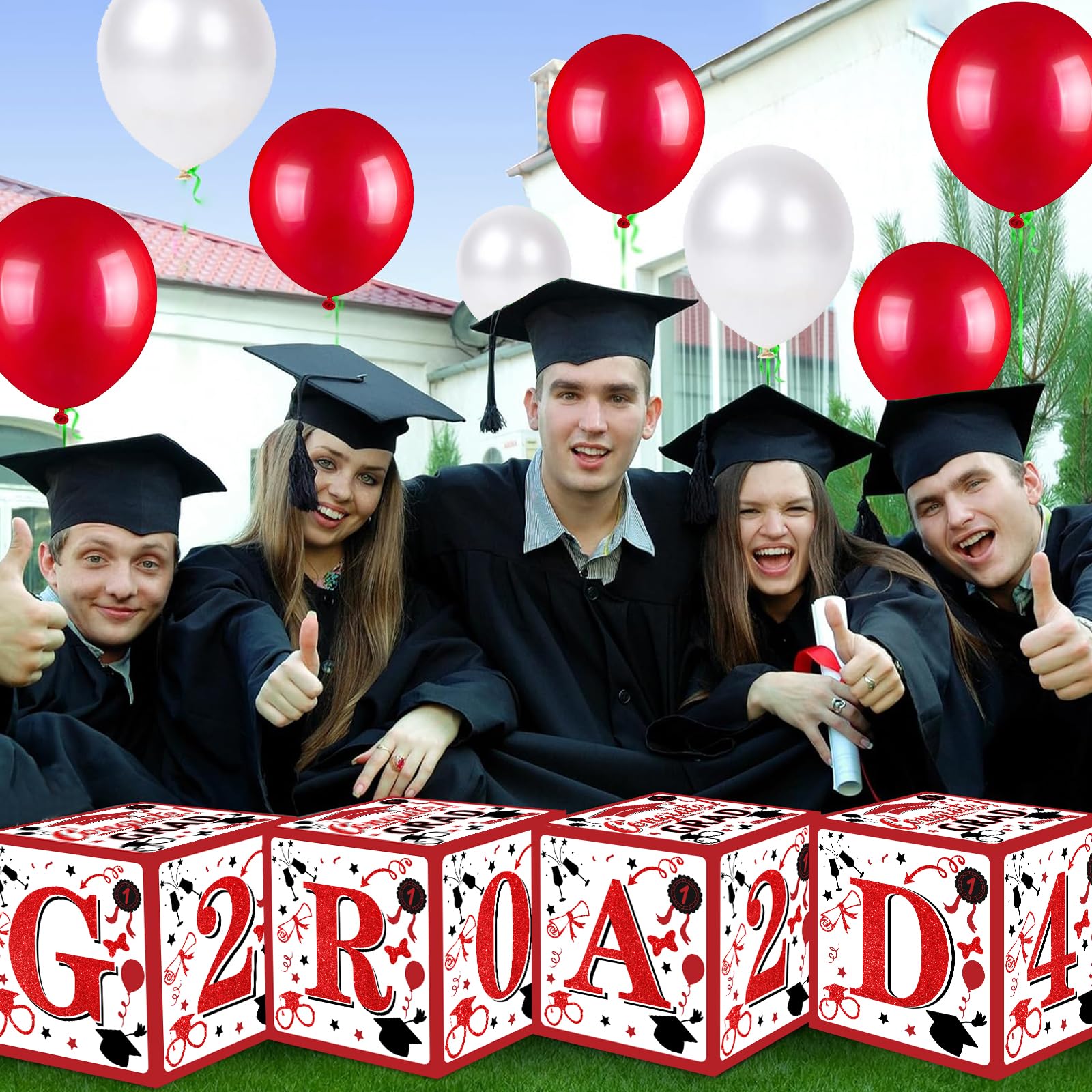 Graduation Party Decorations Class of 2024 Red and Black Graduation Balloon Boxes "Grad 2024" Letters Graduation Decorations Class of 2024 Balloon Boxes (Red)