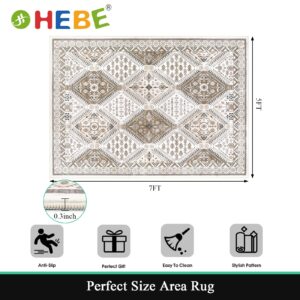 HEBE Washable Area Rug 5x7 Living Room Rug Large Rugs for Bedroom Soft Throw Rugs Non Slip Dining Room Mat Traditional Tiled Area Rugs Indoor Floor Carpet for Nursery Kids Room Entryway