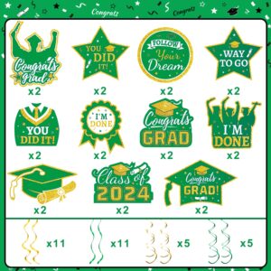 54 Pieces Graduation Decorations Class of 2024, Graduation Hanging Swirl for Congrats Grad Party Decorations Green and Gold Graduation Party Supplies