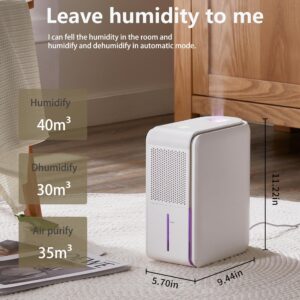 DINZAN 3 In 1 Humidifier Dehumidifier Combo With Air Filtration, Humidifiers Dehumidifier For Home Bedroom With Drain Hose Humidity and Temperature Display,5 Modes,7 Color LED Lights,Timer Set