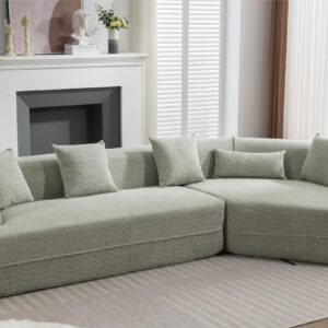 FREESNOOZE Modern Boucle Upholstered Sofa Set, 2 Piece Free Combination, Minimalist Style Modular Sectional Couch with Pillows for Living Room, Bedroom, Green