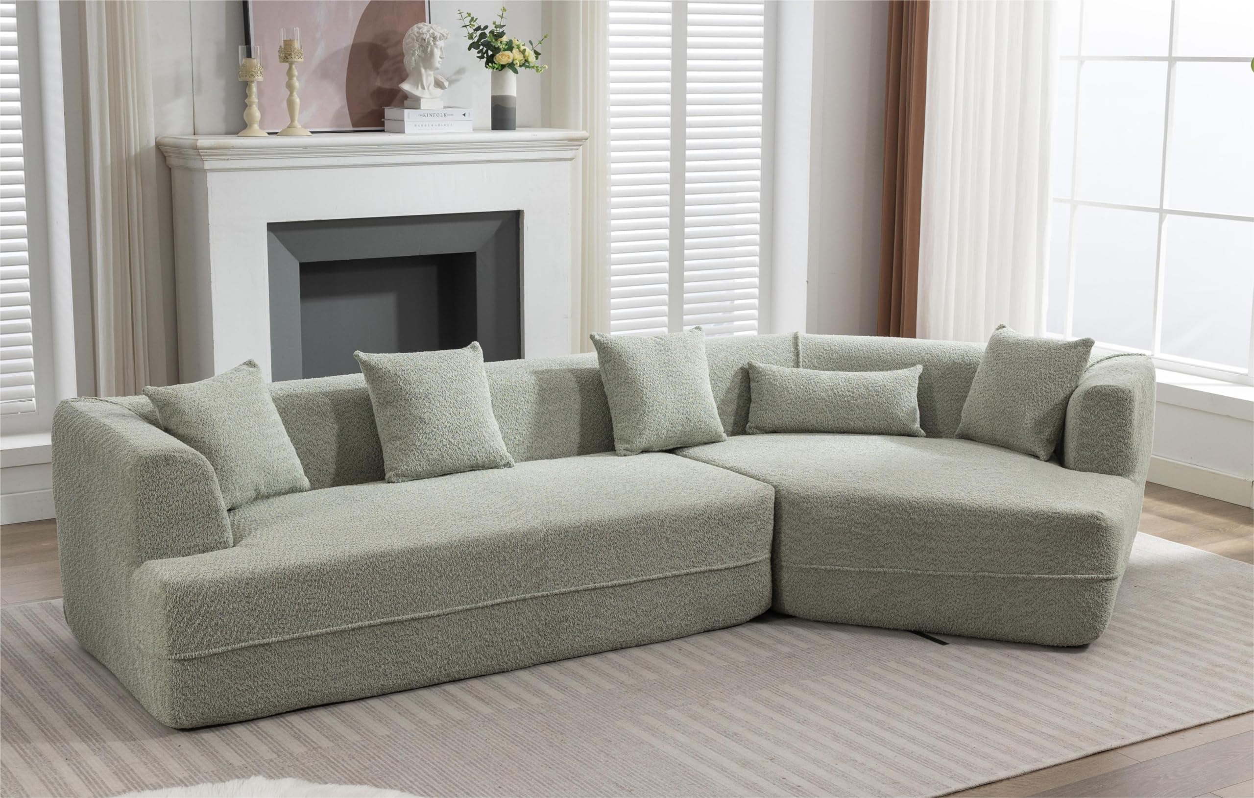 FREESNOOZE Modern Boucle Upholstered Sofa Set, 2 Piece Free Combination, Minimalist Style Modular Sectional Couch with Pillows for Living Room, Bedroom, Green