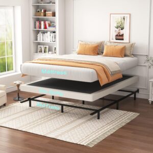 Seiugaga King Box Spring 4 Inch - Heavy Duty Box Spring Mattress Foundation Metal Bed Base with Fabric Cover, Noise Free Easy Assembly Non Slip 3000lbs Max