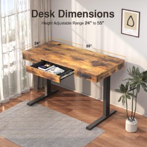 AIMEZO 55'' Standing Desk with Drawers Stand Up Electric Standing Desk Adjustable Height, Sit Stand Desk Computer Workstation with Storage, USB Charging, Computer Desk for Home Office,Rustic Brown