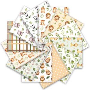 whaline 12pcs safari cotton fabric bundles watercolor safari animals printed fat quarters jungle theme quilting patchwork for diy handmade craft party decor, 18 x 22 inch