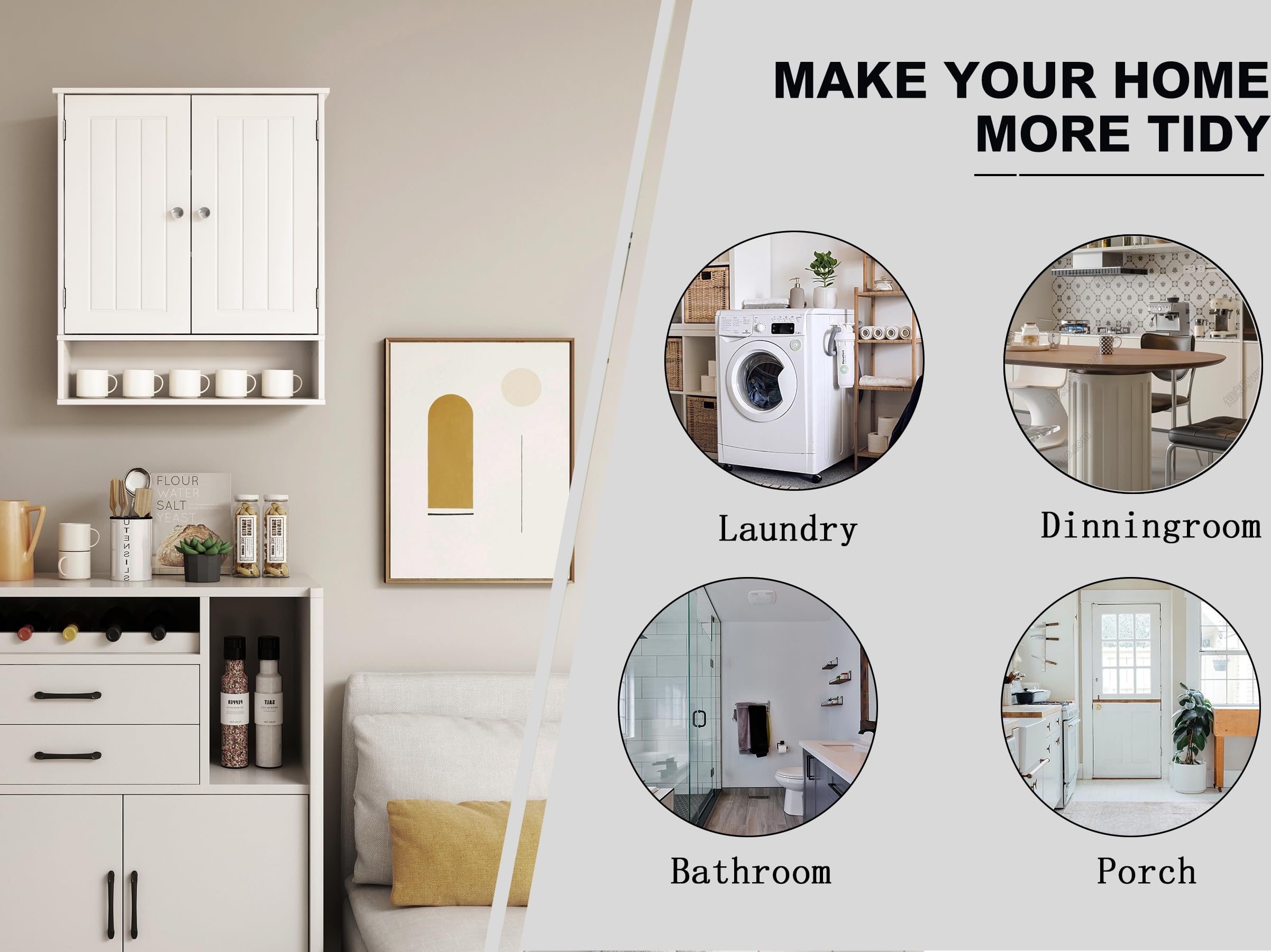 IANUE Bathroom Cabinet - Over The Toilet Storage Cabinet White Medicine Cabinet, Bathroom Wall Cabinet with 2 Doors and Adjustable Shelves, Small Wall Mounted Cabinet for Bathroom, Kitchen, Laundry