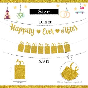 WeBenison Happily Ever After Photo Banner Wedding Decor Banner with Photo Frame Bridal Shower Bunting Decorations Bachelorette Party Picture Banner Gold Glitter