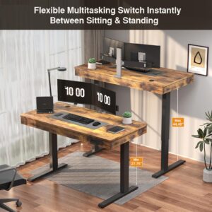 AIMEZO 55'' Standing Desk with Drawers Stand Up Electric Standing Desk Adjustable Height, Sit Stand Desk Computer Workstation with Storage, USB Charging, Computer Desk for Home Office,Rustic Brown